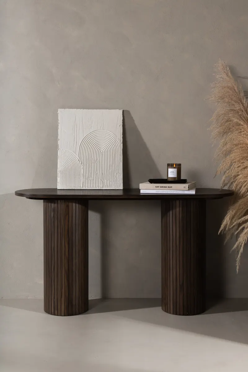 Bianca Konsolentisch 130 × 40 cm in Mokka, im Wohnraum, Ansicht 2