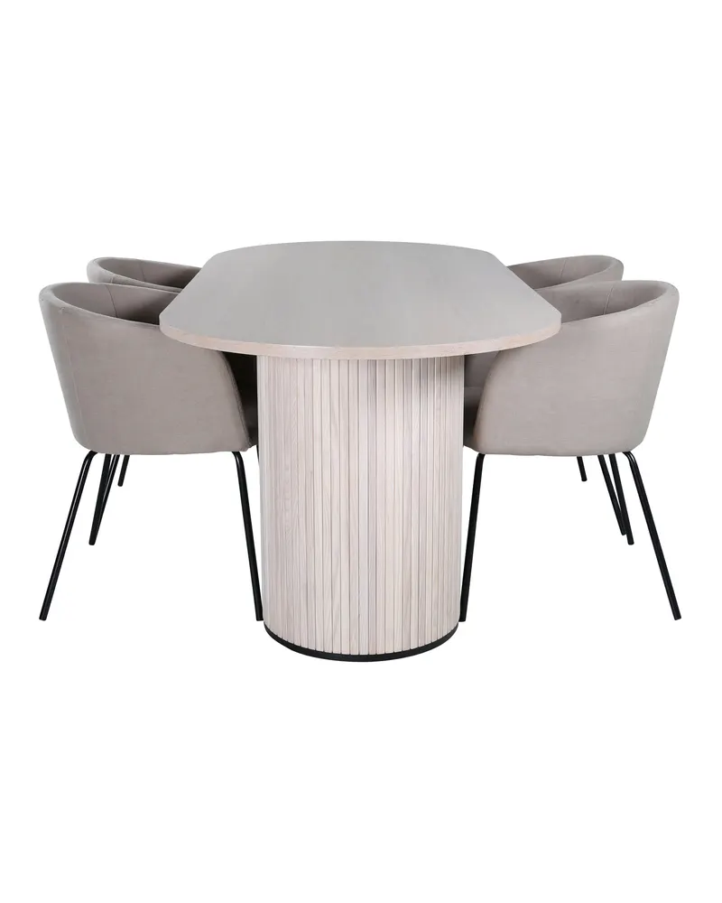 Bianca & Berit Essgruppe mit ovalem Esstisch und 4 gepolsterten Stühlen in Whitewash, Beige, Gestell Schwarz, Ansicht 1
