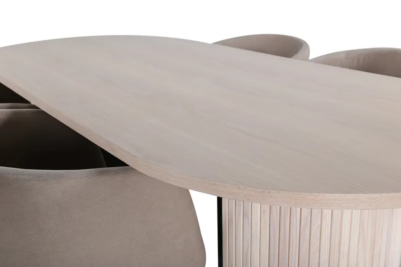 Bianca & Berit Essgruppe mit ovalem Esstisch und 4 gepolsterten Stühlen in Whitewash, Beige, Gestell Schwarz, Ansicht 3