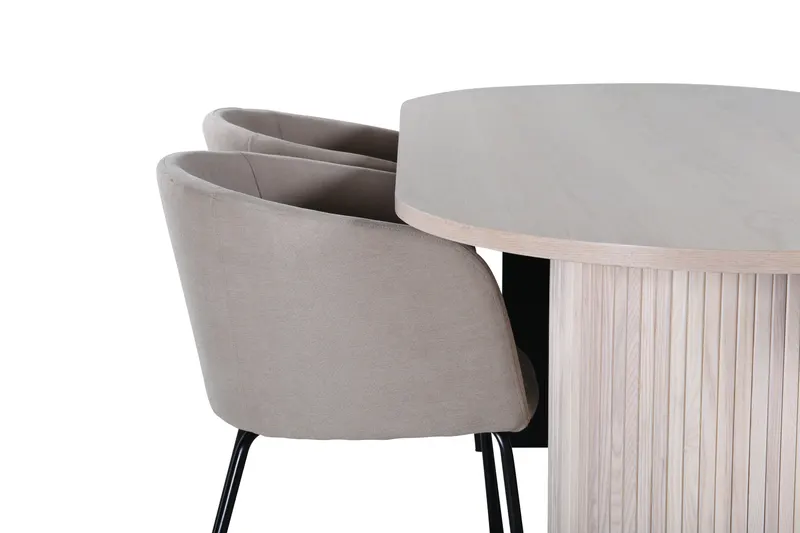 Bianca & Berit Essgruppe mit ovalem Esstisch und 4 gepolsterten Stühlen in Whitewash, Beige, Gestell Schwarz, Ansicht 4