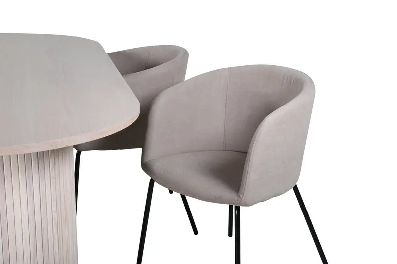 Bianca & Berit Essgruppe mit ovalem Esstisch und 4 gepolsterten Stühlen in Whitewash, Beige, Gestell Schwarz, Ansicht 5