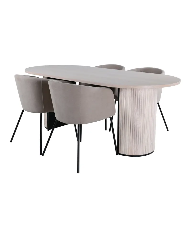 Bianca & Berit Essgruppe mit ovalem Esstisch und 4 gepolsterten Stühlen in Whitewash, Beige, Gestell Schwarz, Ansicht 2