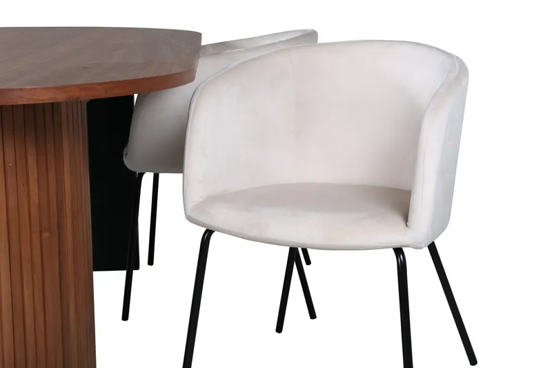 Bianca & Berit Essgruppe mit ovalem Esstisch und 4 gepolsterten Stühlen in Walnuss, Beige, Gestell Schwarz, Ansicht 4