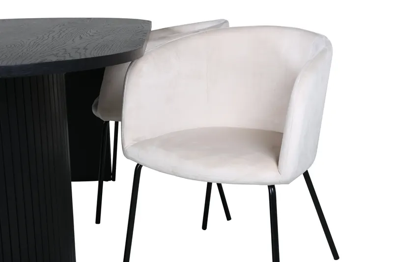 Bianca & Berit Essgruppe mit ovalem Esstisch und 4 gepolsterten Stühlen in Schwarz, Beige, Gestell Schwarz, Ansicht 4