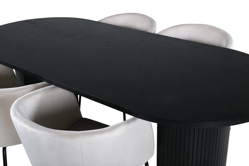 Bianca & Berit Essgruppe mit ovalem Esstisch und 4 gepolsterten Stühlen in Schwarz, Beige, Gestell Schwarz, Ansicht 3