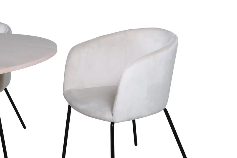 Bianca & Berit Essgruppe mit rundem Esstisch und 4 gepolsterten Stühlen in Whitewash, Beige, Gestell Schwarz, Ansicht 4