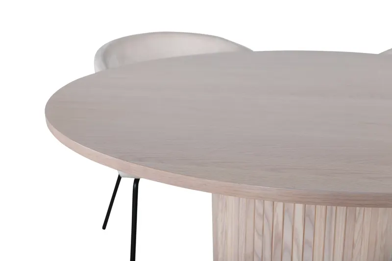 Bianca & Berit Essgruppe mit rundem Esstisch und 4 gepolsterten Stühlen in Whitewash, Beige, Gestell Schwarz, Ansicht 2