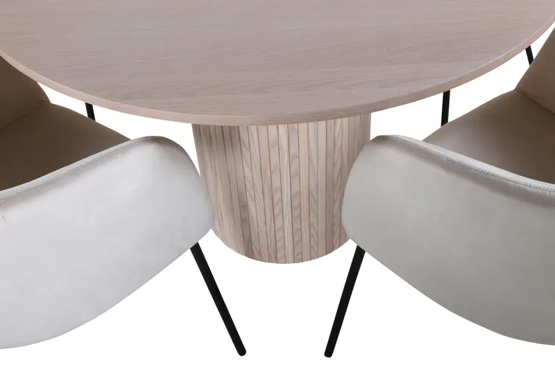 Bianca & Berit Essgruppe mit rundem Esstisch und 4 gepolsterten Stühlen in Whitewash, Beige, Gestell Schwarz, Ansicht 3