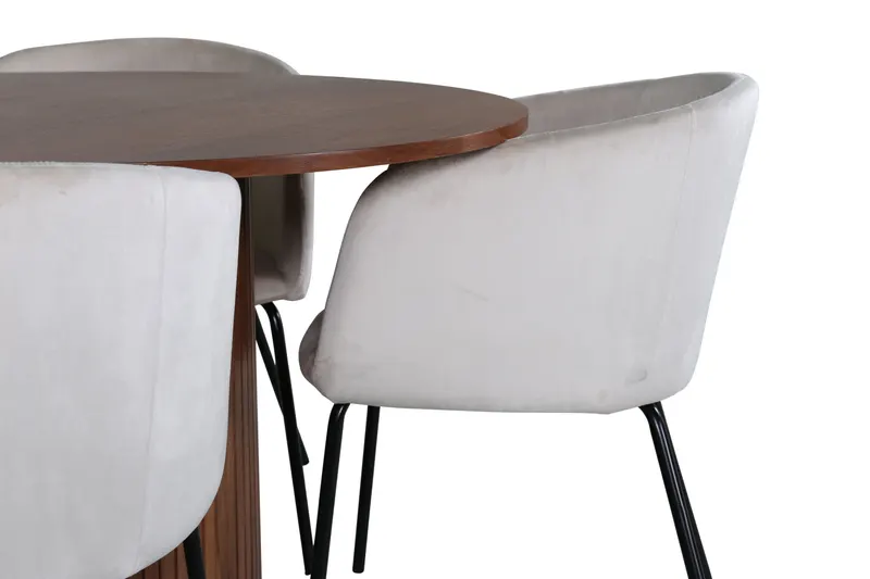 Bianca & Berit Essgruppe mit rundem Esstisch und 4 gepolsterten Stühlen in Walnuss, Beige, Gestell Schwarz, Ansicht 3