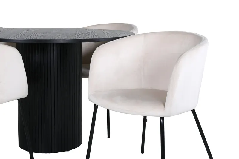 Bianca & Berit Essgruppe mit rundem Esstisch und 4 gepolsterten Stühlen in Schwarz, Beige, Gestell Schwarz, Ansicht 4