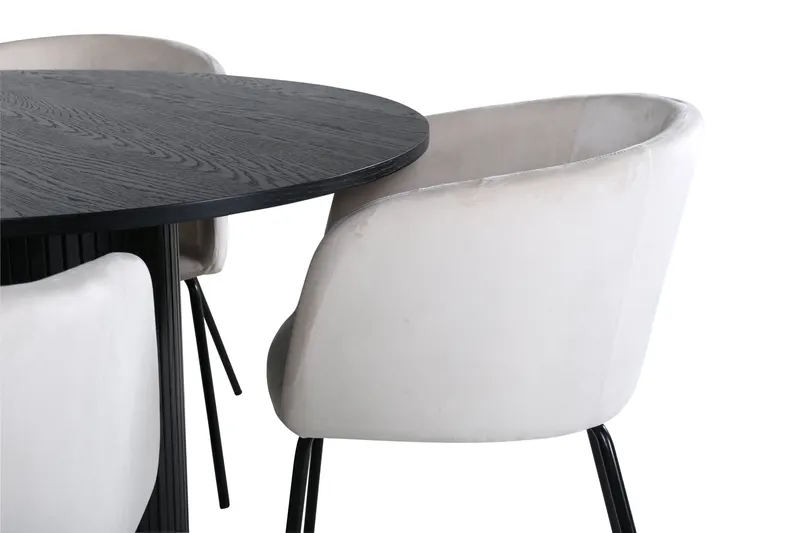Bianca & Berit Essgruppe mit rundem Esstisch und 4 gepolsterten Stühlen in Schwarz, Beige, Gestell Schwarz, Ansicht 3