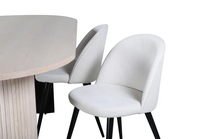 Bianca & Velvet Essgruppe mit ovalem Esstisch und vier Velvet Polsterstühlen in Whitewash, Beige, Gestell Schwarz, Ansicht 5