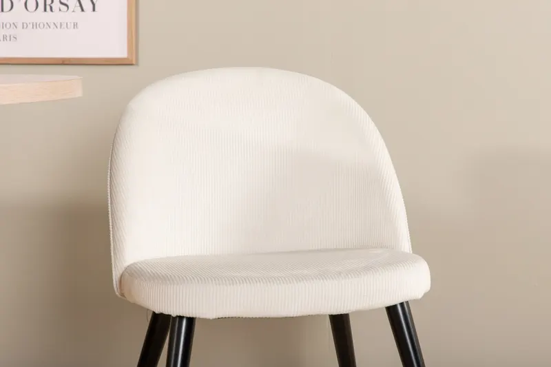 Bianca & Velvet Essgruppe mit ovalem Esstisch und vier Velvet Polsterstühlen in Whitewash, Beige, Gestell Schwarz, im Wohnraum, Ansicht 4