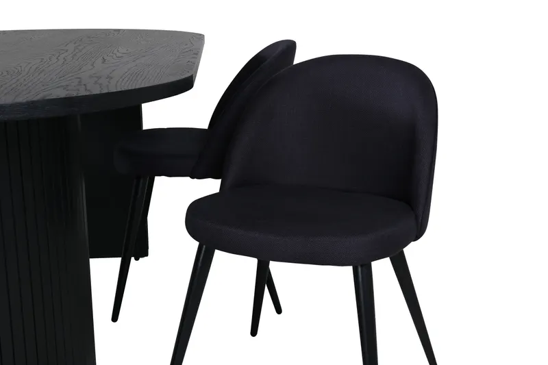 Bianca & Velvet Essgruppe mit ovalem Esstisch und vier Velvet Polsterstühlen in Schwarz, Ansicht 4