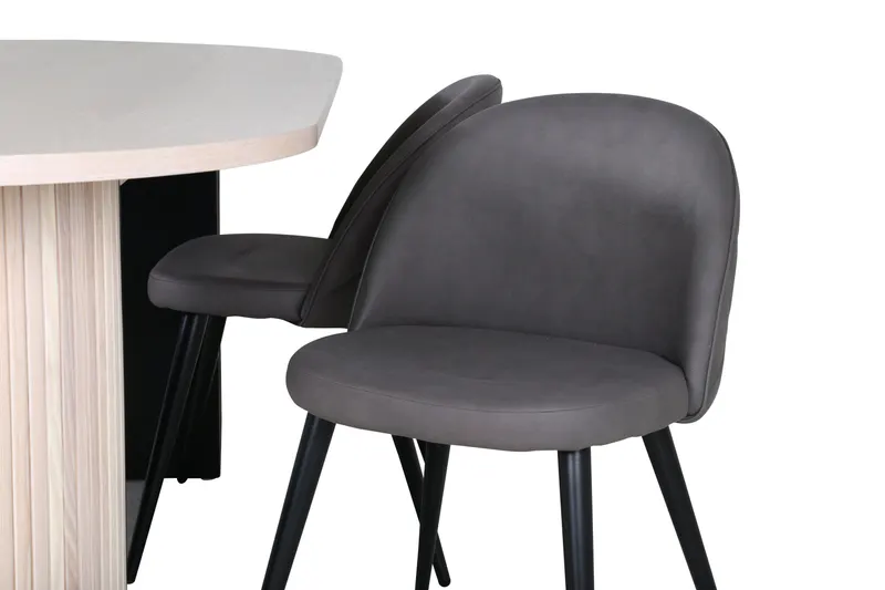 Bianca & Velvet Essgruppe mit ovalem Esstisch und vier Velvet Polsterstühlen in Whitewash, Grau, Gestell Schwarz, Ansicht 4