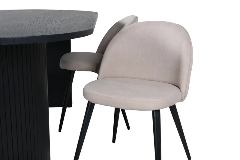 Bianca & Velvet Essgruppe mit ovalem Esstisch und vier Velvet Polsterstühlen in Schwarz, Beige, Gestell Schwarz, Ansicht 4