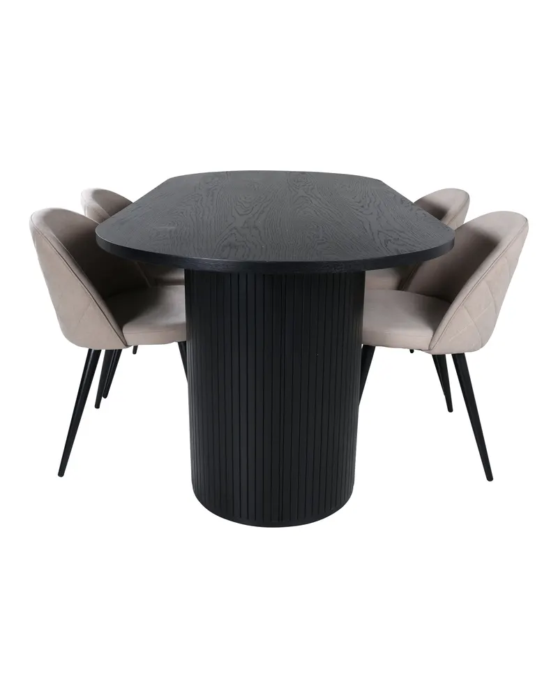 Bianca & Velvet Essgruppe mit ovalem Esstisch und vier Velvet Polsterstühlen in Schwarz, Beige, Gestell Schwarz, Ansicht 2