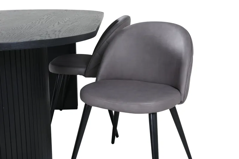 Bianca & Velvet Essgruppe mit ovalem Esstisch und vier Velvet Polsterstühlen in Schwarz, Grau, Gestell Schwarz, Ansicht 4