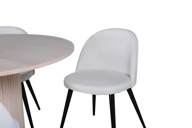 Bianca & Velvet Essgruppe mit rundem Esstisch und vier Velvet Polsterstühlen in Whitewash, Beige, Gestell Schwarz, Ansicht 4