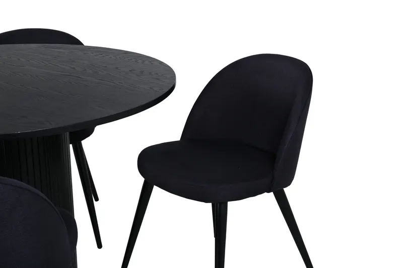 Bianca & Velvet Essgruppe mit rundem Esstisch und vier Velvet Polsterstühlen in Schwarz, Ansicht 4