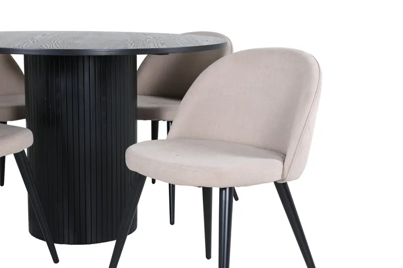 Bianca & Velvet Essgruppe mit rundem Esstisch und vier Velvet Polsterstühlen in Schwarz, Beige, Gestell Schwarz, Ansicht 4