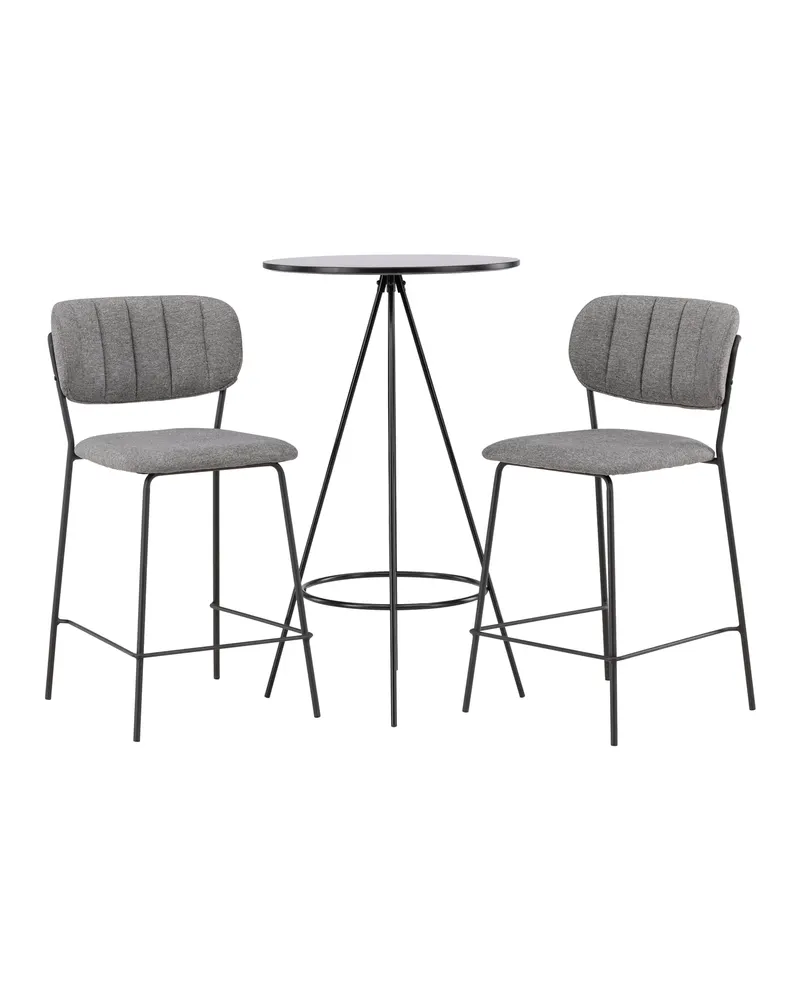 Bistro & Bell Essgruppe: runder Bartisch mit 2 grauen Barhockern, Schwarz, Grau