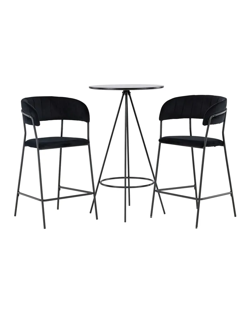 Bistro & Lui Essgruppe: Bartisch mit 2 schwarzen Samt-Barhockern, Schwarz
