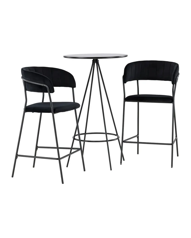 Bistro & Lui Essgruppe mit rundem Bartisch und zwei Samt-Barhockern, Ansicht 2