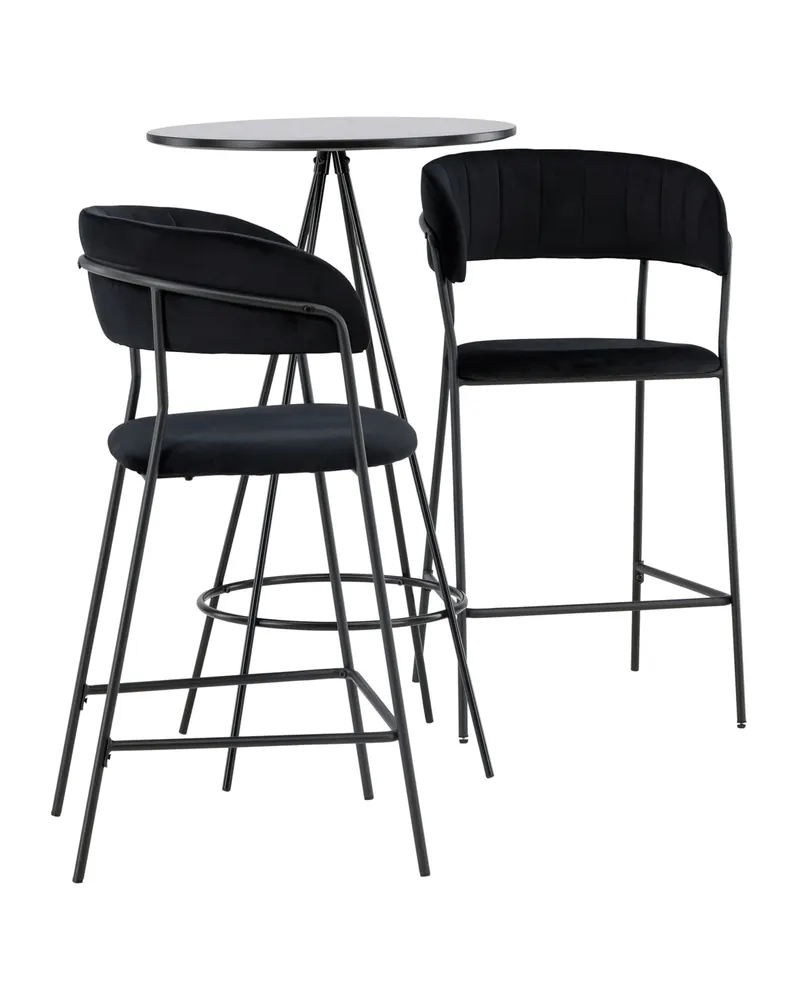 Bistro & Lui Essgruppe mit rundem Bartisch und zwei Samt-Barhockern, Ansicht 3