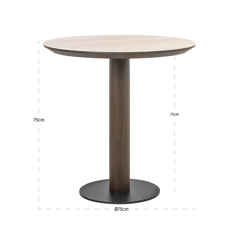 Bistrotisch Ritz, Braun, 75 cm Ø von Richmond Interiors, Maßzeichnung 8