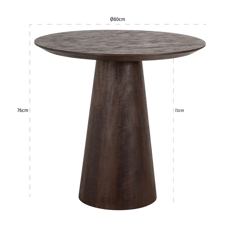 Bistrotisch Willow, Dunkelbraun, 80Ø cm von Richmond Interiors, Maßzeichnung 3