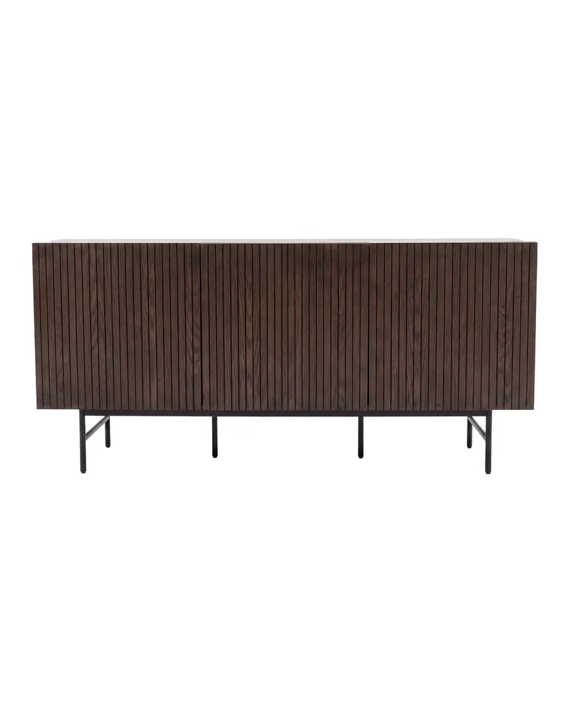 Björkön Sideboard in Mokka mit Rillenfront und Soft-Close-Türen, Mokka, Schwarz