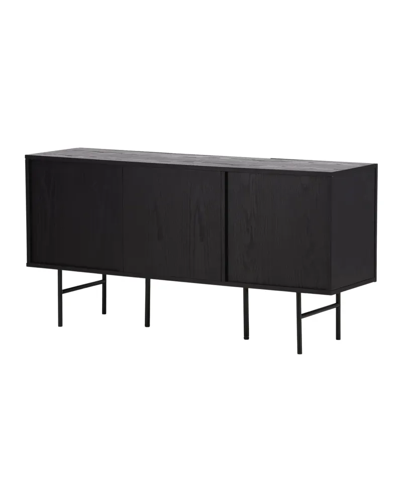 Björkön Sideboard mit Rillentüren in 42 × 75 × 150 cm, Schwarz, Ansicht 12