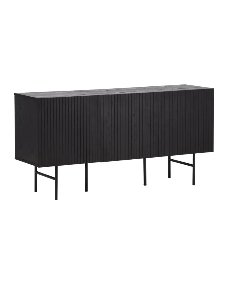 Björkön Sideboard mit Rillentüren in 42 × 75 × 150 cm, Schwarz, Ansicht 2