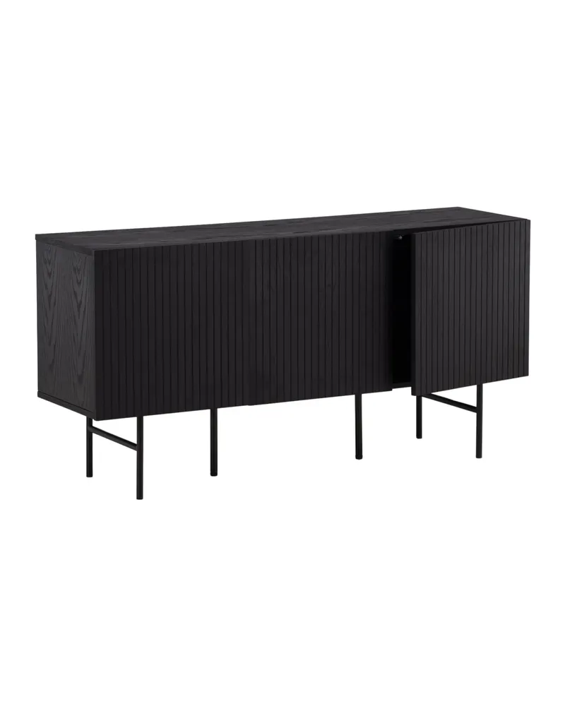 Björkön Sideboard mit Rillentüren in 42 × 75 × 150 cm, Schwarz, Ansicht 3