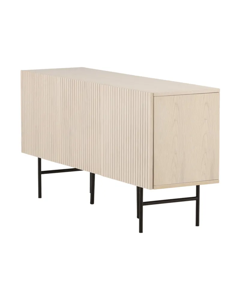 Björkön Sideboard mit Rillentüren in 42 × 75 × 150 cm, Whitewash, Gestell Schwarz, Ansicht 9
