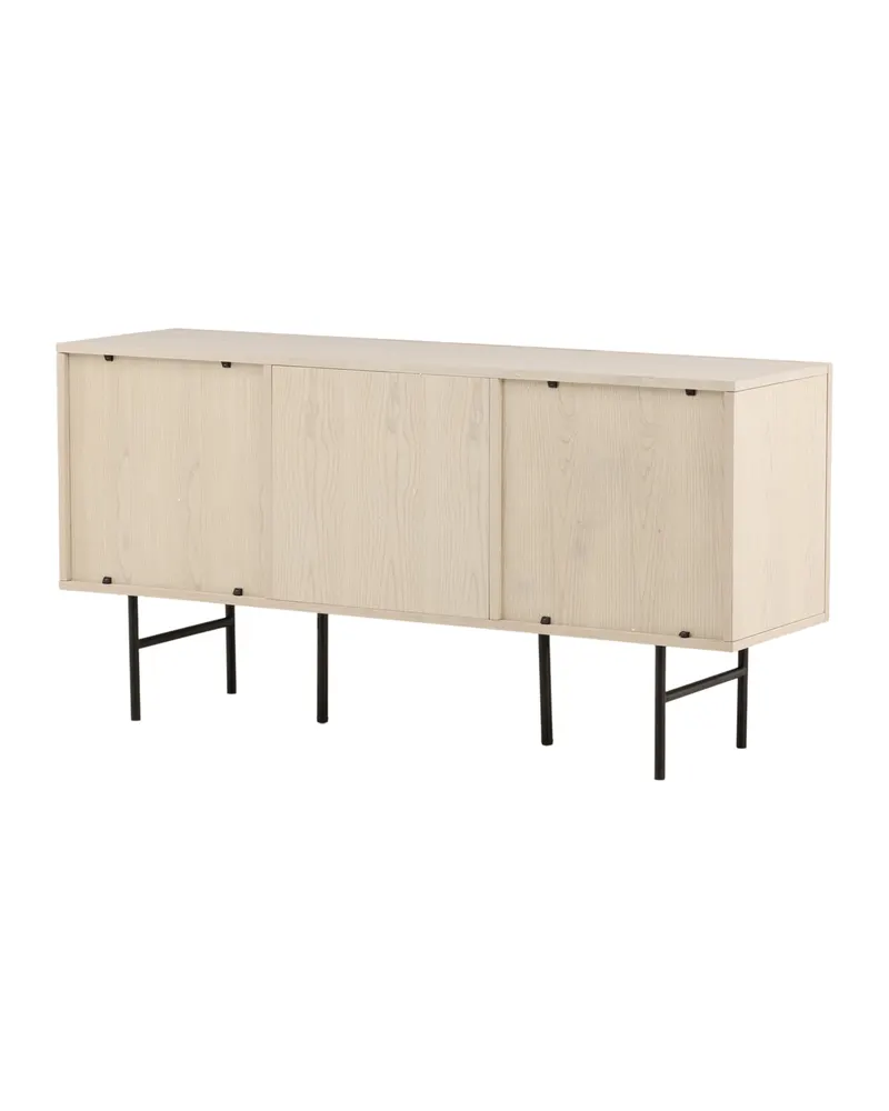 Björkön Sideboard mit Rillentüren in 42 × 75 × 150 cm, Whitewash, Gestell Schwarz, Ansicht 12