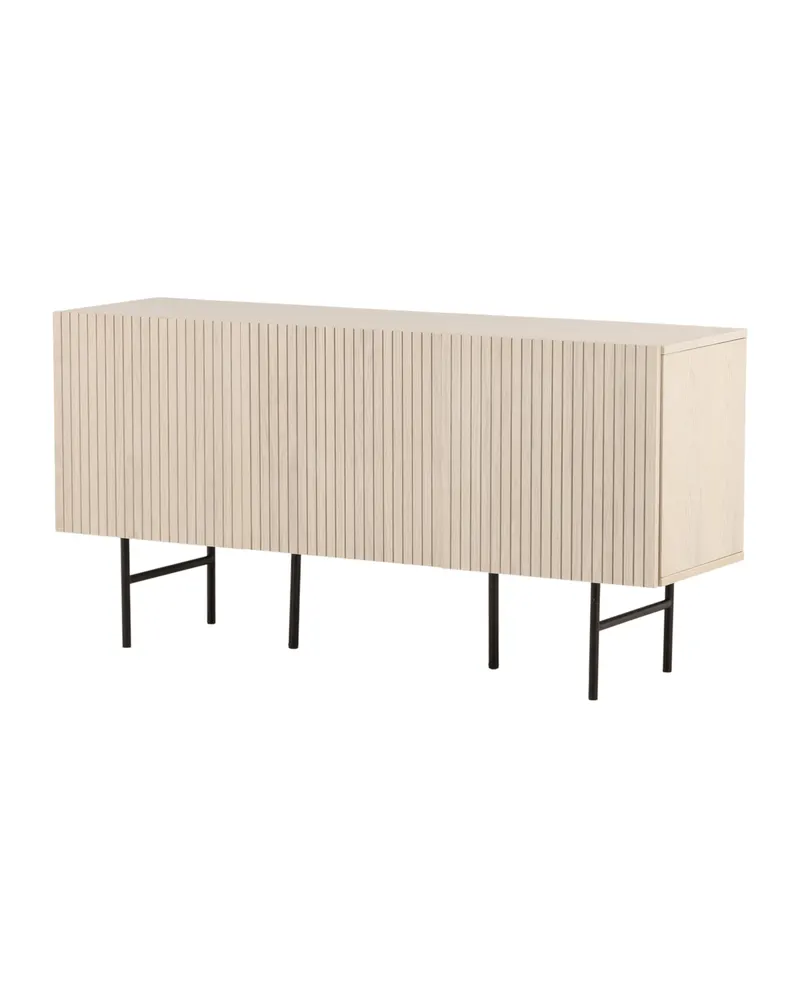 Björkön Sideboard mit Rillentüren in 42 × 75 × 150 cm, Whitewash, Gestell Schwarz, Ansicht 2