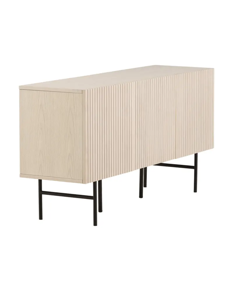 Björkön Sideboard mit Rillentüren in 42 × 75 × 150 cm, Whitewash, Gestell Schwarz, Ansicht 3