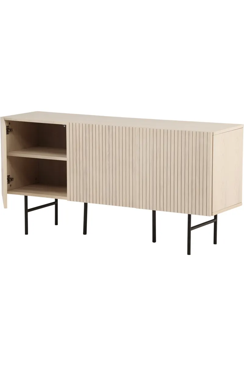 Björkön Sideboard mit Rillentüren in 42 × 75 × 150 cm, Whitewash, Gestell Schwarz, Ansicht 8