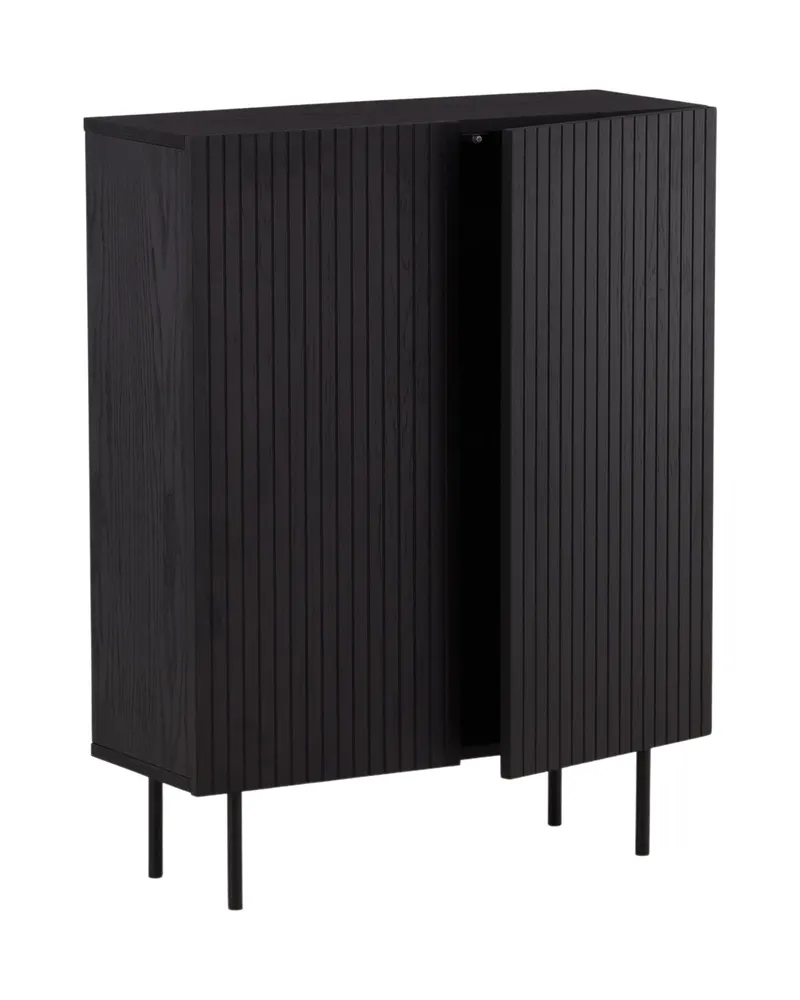 Björkön Sideboard mit Rillentüren in 30 × 103 × 80 cm, Schwarz, Ansicht 3