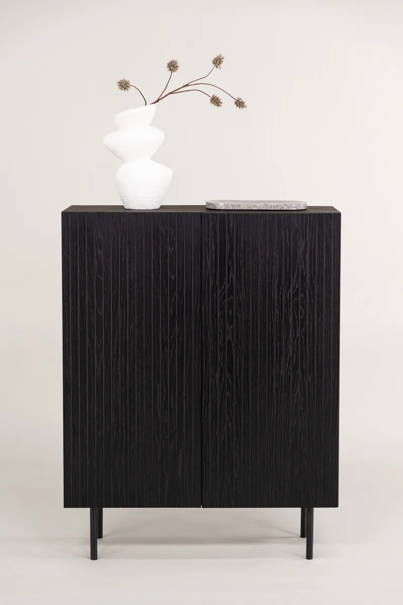 Björkön Sideboard mit Rillentüren in 30 × 103 × 80 cm, Schwarz, im Wohnraum, Ansicht 1