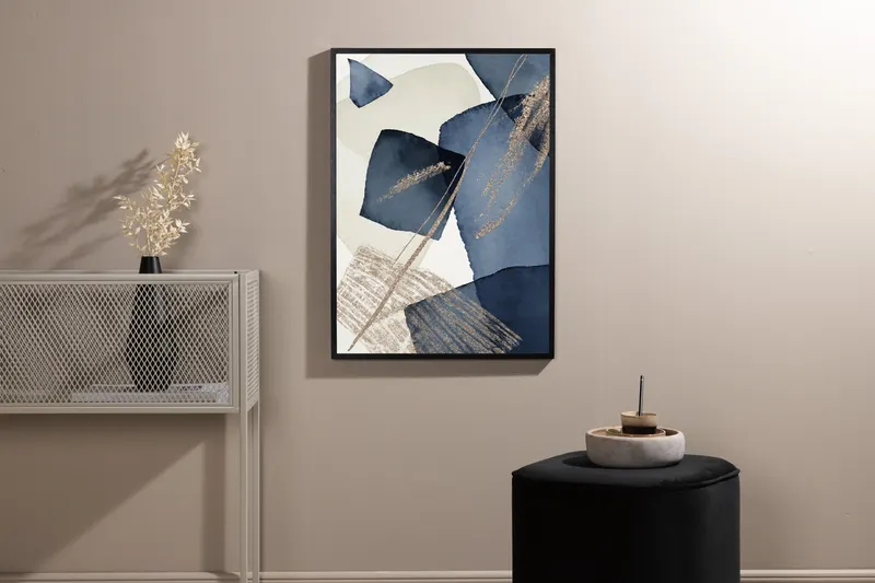 Blue Swirl Poster mit Aquarellformen in 30 × 21 cm, im Wohnraum, Ansicht 2