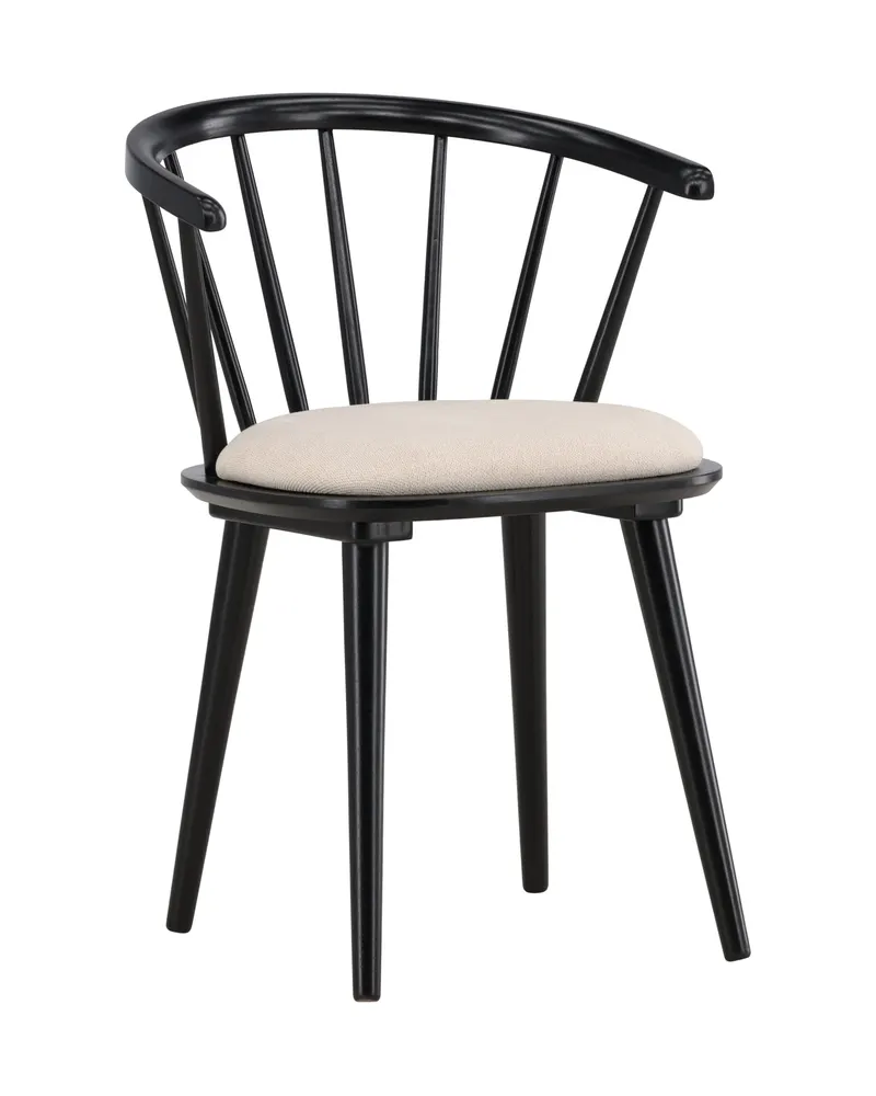 Bobby Esszimmerstuhl aus Kautschukholz in Beige, Gestell Schwarz, Baumwolle, Ansicht 1