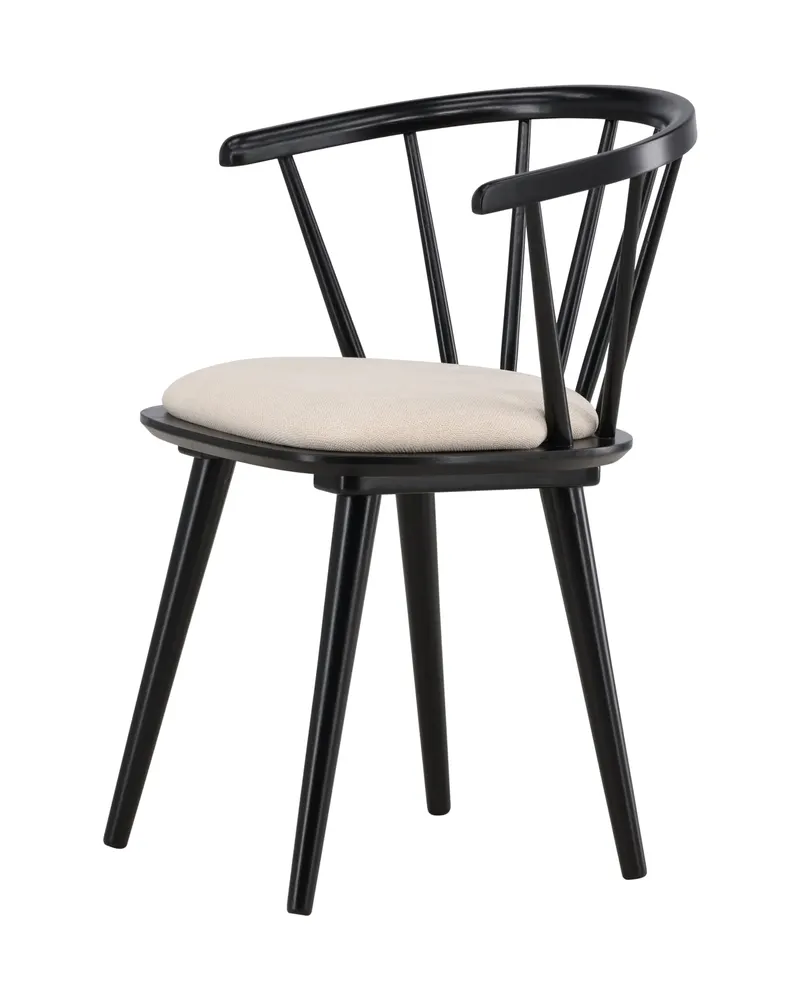 Bobby Esszimmerstuhl aus Kautschukholz in Beige, Gestell Schwarz, Baumwolle, Ansicht 7
