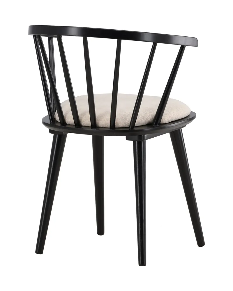 Bobby Esszimmerstuhl aus Kautschukholz in Beige, Gestell Schwarz, Baumwolle, Ansicht 9