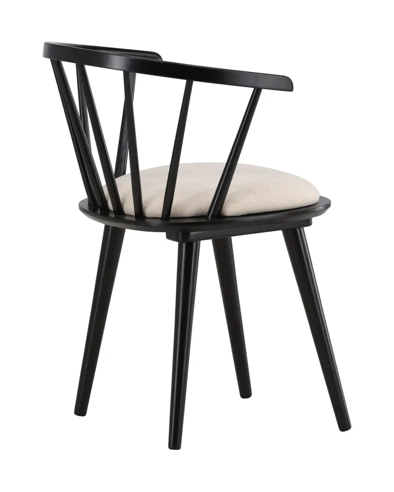 Bobby Esszimmerstuhl aus Kautschukholz in Beige, Gestell Schwarz, Baumwolle, Ansicht 10
