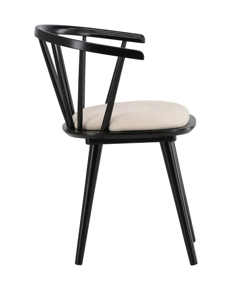 Bobby Esszimmerstuhl aus Kautschukholz in Beige, Gestell Schwarz, Baumwolle, Ansicht 11