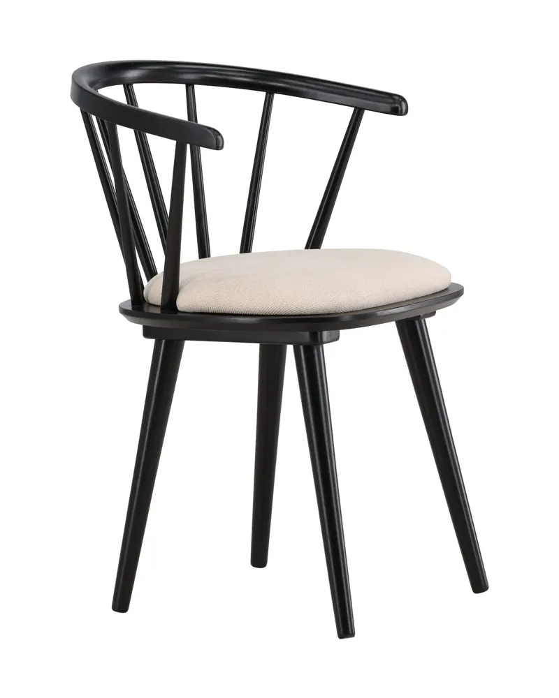 Bobby Esszimmerstuhl aus Kautschukholz in Beige, Gestell Schwarz, Baumwolle, Ansicht 12