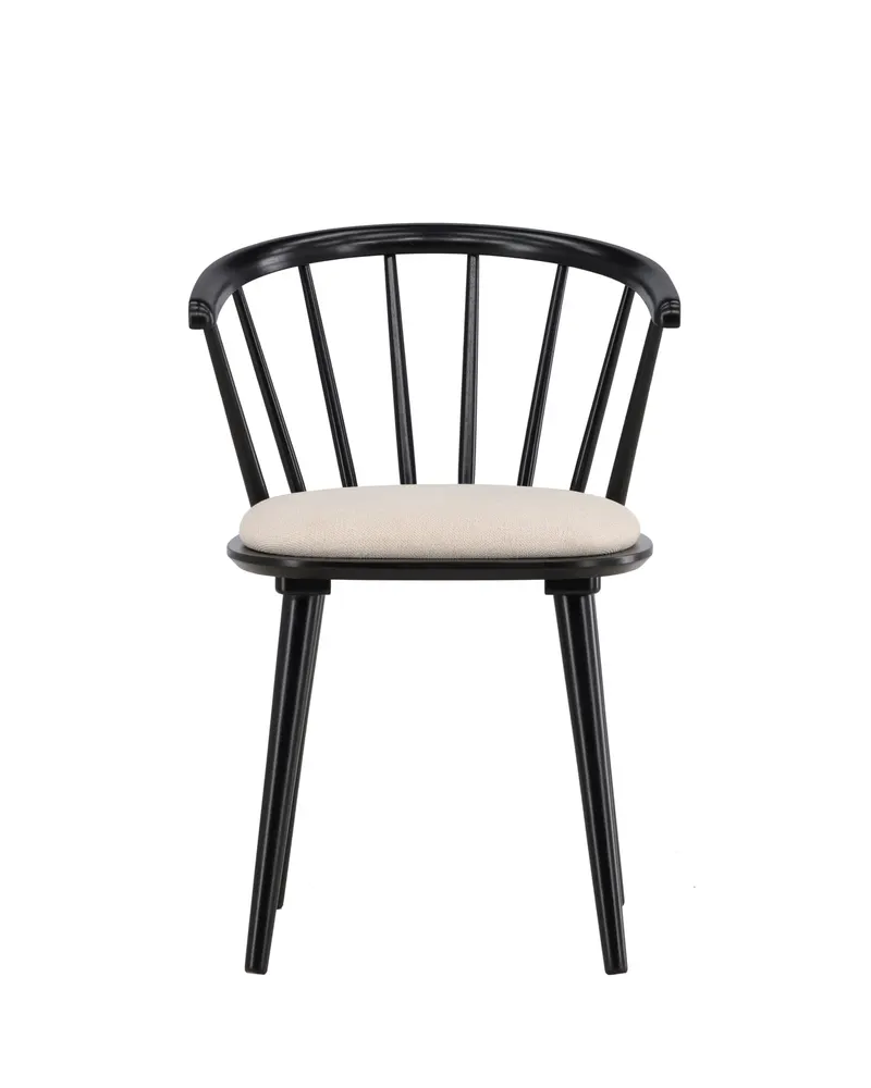 Bobby Esszimmerstuhl aus Kautschukholz in Beige, Gestell Schwarz, Baumwolle, Ansicht 2